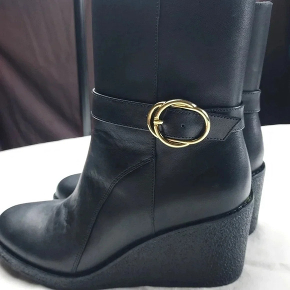 Talbots Rowan Wedge Bootie Leather Size 7M Black Ankle Boot - Picture 8 of 14